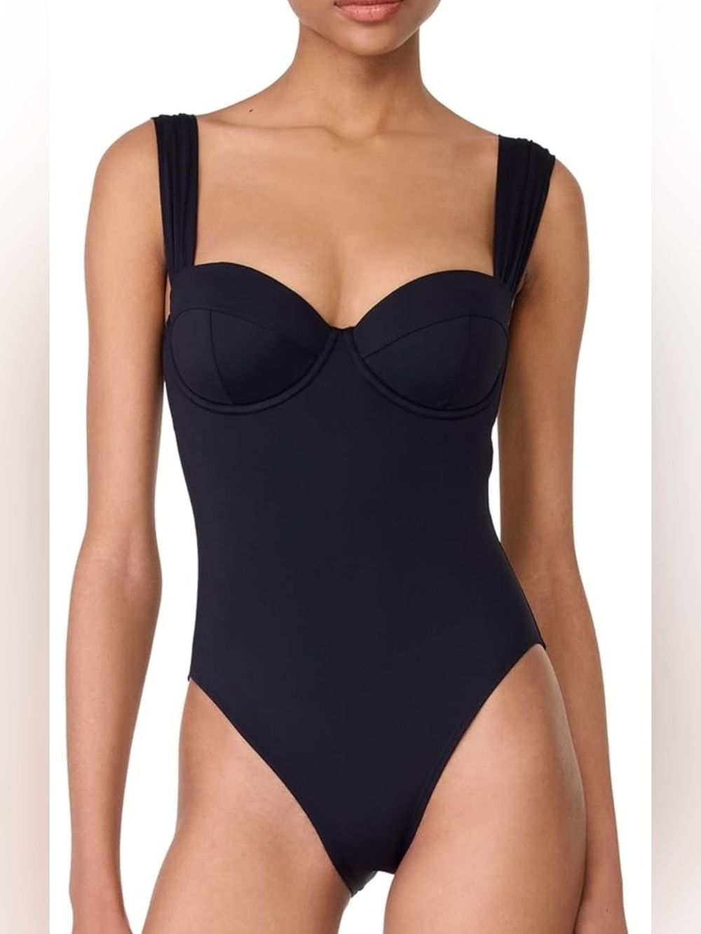 Kate Spade Black Solid Underwire Shirred One Piece Large